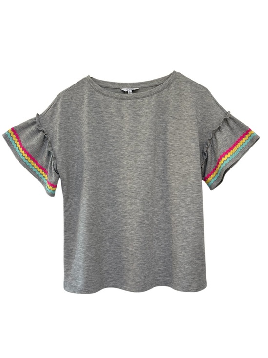 crown & ivy Tops - Crown & Ivy Heather Gray Ruffle Sleeve Top Ric Rac Trim Small